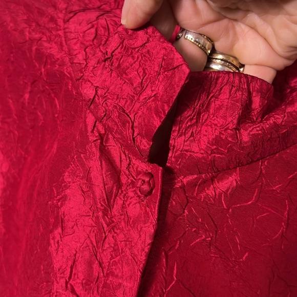 Eileen Fisher Woman Red Crinkle Silk Mandarin Collar Button Down Shirt Jacket 3X - Picture 7 of 12